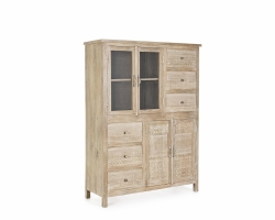 Komoda MAYRA 110×40×150 cm – rzeźbiona w drewnie mango, mosiężne uchwyty, 4 drzwi i 6 szuflad
