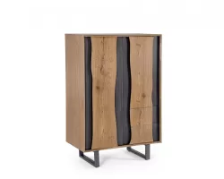 Komoda GARWOOD 80×42×120 cm – fornir dębowy, stalowe nogi, 2 drzwi i 2 szuflady