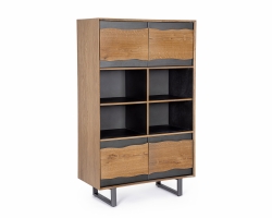 Komoda GARWOOD 90×42×150 cm – fornir dębowy, stalowe nogi, 4 drzwi