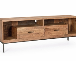 Szafka RTV MANGAL 175×40×60 cm – drewno akacjowe i stal, 2 drzwi, soft-close