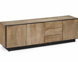 Szafka RTV HAROLD 180×44×55 cm – drewno mango, stal i system soft-close
