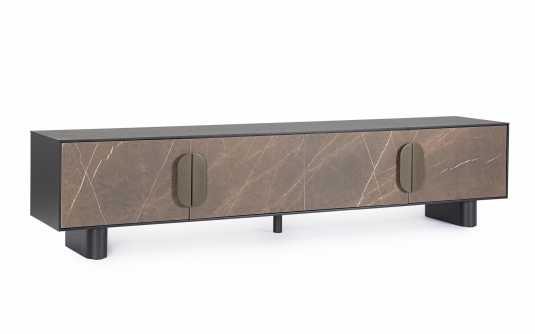 Szafka RTV GARRISON 200×39,5×45 cm – fornir dębowy, fronty ceramiczne, system soft-close