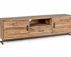 Szafka RTV ELMER 175×40×50 cm – drewno akacjowe i stal, 2 drzwi i 1 szuflada