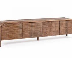 Szafka RTV SANAT 200×40×50 cm – drewno mango z ręcznie wykonanymi intarsjami, 4 drzwi