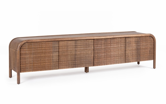 Szafka RTV SANAT 200×40×50 cm – drewno mango z ręcznie wykonanymi intarsjami, 4 drzwi