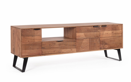 Szafka RTV ISAR 175×40×60 cm – drewno akacjowe z intarsjami, 3 drzwi i 1 szuflada