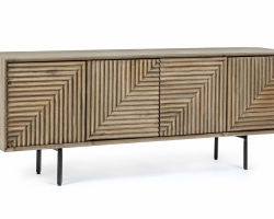 Szafka RTV DARSEY 140×32,5×53 cm – mango, 4 drzwi, stalowe nogi