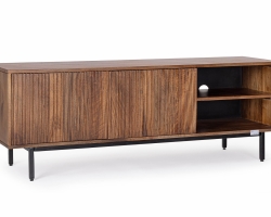 Szafka RTV TADITA 140×40×50 cm – mango i stal, 2 drzwi, niski design