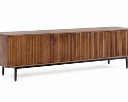 Szafka RTV TADITA 170×40×50 cm – mango i stal, 4 drzwi, niski design