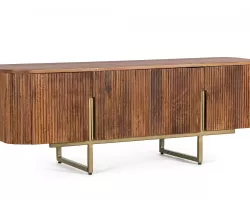 Szafka niska RTV TADITA 170×40×50 cm – mango i stal, 4 drzwi, niski design