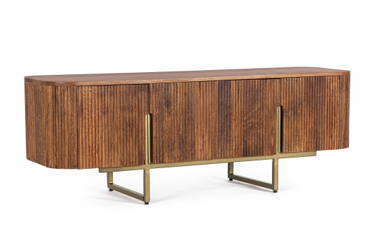 Szafka niska RTV TADITA 170×40×50 cm – mango i stal, 4 drzwi, niski design