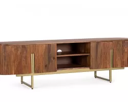 Szafka RTV niska VILAS 180×40×45 cm – nowoczesna szafka TV z drewna mango i stali