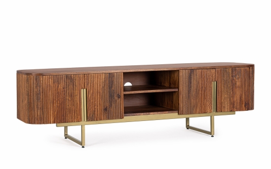 Szafka RTV niska VILAS 180×40×45 cm – nowoczesna szafka TV z drewna mango i stali