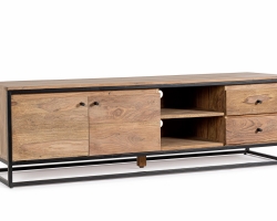 Szafka RTV niska NARTAN 175×45×50 cm – elegancka szafka TV z drewna sheesham i metalu