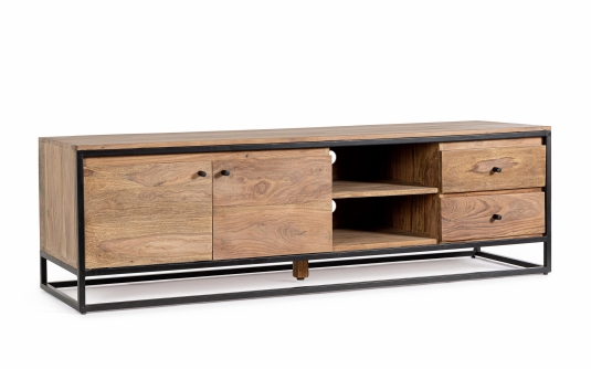 Szafka RTV niska NARTAN 175×45×50 cm – elegancka szafka TV z drewna sheesham i metalu