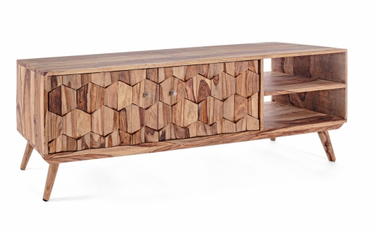 Szafka RTV niska KANT 145×35×49 cm – elegancka szafka TV z drewna sheesham