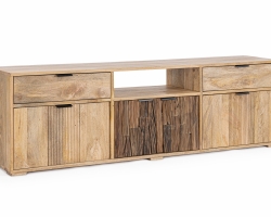 Szafka RTV niska NASHIK 175×40×55 cm – mango i drewno recyklingowane, 4 drzwi i 2 szuflady
