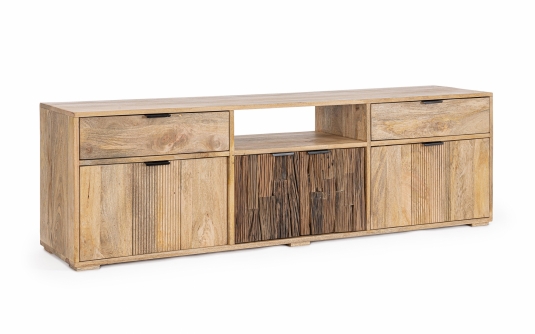 Szafka RTV niska NASHIK 175×40×55 cm – mango i drewno recyklingowane, 4 drzwi i 2 szuflady