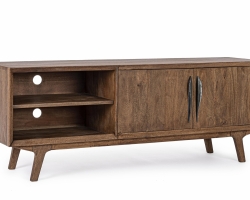 Szafka RTV niska SHERMAN 152×40×55 cm – mango, stalowe uchwyty, 2 drzwi