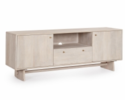 Szafka RTV ELISHEVA 160×45×60 cm – drewno mango, MDF i metalowe uchwyty