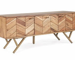 Szafka RTV RAIDA 130×40×51 cm – drewno akacjowe i stal malowana proszkowo, 3 drzwi