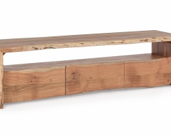 Szafka RTV ENEAS 160×45×46 cm – drewno akacjowe, unikalny kształt, 3 drzwi
