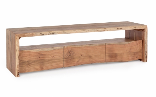 Szafka RTV ENEAS 160×45×46 cm – drewno akacjowe, unikalny kształt, 3 drzwi