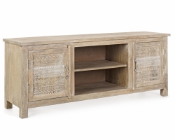 Szafka niska MAYRA 150×40×60 cm – komoda z drewna mango z rzeźbionymi frontami, 2 drzwi