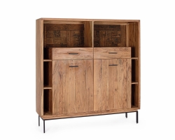 Komoda MANGAL 175×40×94 cm – komoda z drewna akacjowego i recyklingowego, stalowe nogi, 3 drzwi soft-close
