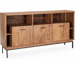 Komoda MANGAL 175×40×94 cm – drewno akacjowe i recyklingowe, stalowe nogi, 3 drzwi soft-close