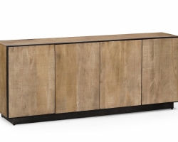 Komoda HAROLD 200×44×80 cm – komoda z drewna mango, stalowe nogi, 4 drzwi soft-close