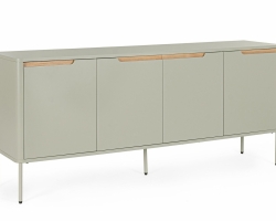 Komoda NATHAN GREY SAND 170×40×75 cm – komoda z płyty PB, stalowe nogi, 4 drzwi