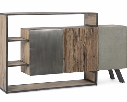 Komoda MANCHESTER 175×38×100 cm – drewno mango, stal, fronty z recyklingu, 3 drzwi
