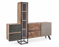 MANCHESTER komoda 193×38×165 cm – mango, stal i drewno z recyklingu, 2 drzwi i 2 szuflady