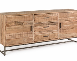 Komoda ELMER 175×45×77 cm – akacjowa komoda ze stalowymi nogami, 2 drzwi i 3 szuflady