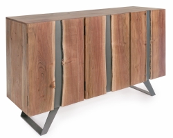 Komoda ARON 145×45×90 cm – akacjowa komoda z metalowymi detalami, 3 drzwi soft-close