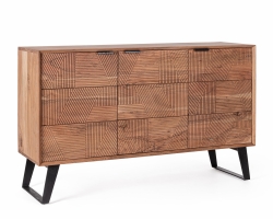 Komoda ISAR 130×40×80 cm – akacjowa komoda z ręcznymi zdobieniami, 3 drzwi