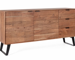 Komoda ISAR 160×40×80 cm – akacjowa komoda z ręcznymi zdobieniami, 2 drzwi i 3 szuflady