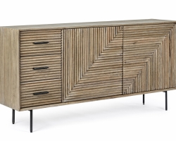 Komoda DARSEY 160×40×83,2 cm – mango, stalowe nogi i uchwyty, 2 drzwi i 3 szuflady