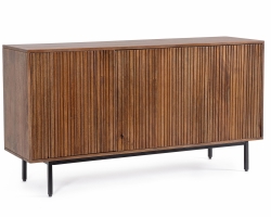 TADITA komoda 140×40×75 cm – drewno mango, stalowe nogi, 3 drzwi