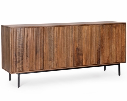 Komoda TADITA 170×40×75 cm – mango, stalowe nogi, 4 drzwi z półkami