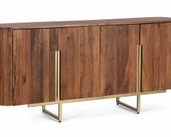 Komoda VILAS 160×40×75 cm – mango, stalowe nogi i uchwyty, 4 drzwi