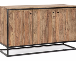 Komoda NARTAN 132×45×76 cm – sheesham, stalowa rama, 3 drzwi