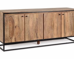 Komoda NARTAN 175×45×76 cm – sheesham, stalowa rama, 4 drzwi