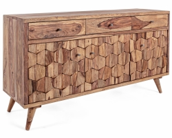 Komoda KANT 132×40×77 cm – sheesham, naturalne wykończenie, 3 drzwi i 3 szuflady