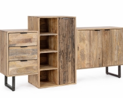 Komoda NASHIK 189×40×100 cm – mango, recyklingowane drewno, stalowe nogi, 3 drzwi i 3 szuflady