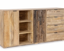 Komoda NASHIK 175×40×90 cm – mango, recyklingowane drewno, 2 drzwi i 4 szuflady