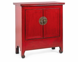 Komoda JINAN RED 89×42×100 cm – czerwony lakier, drewno z recyklingu, 2 drzwi