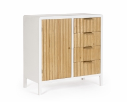 Komoda CHARLEY BIAŁY/NATURALNY 80×40×82 cm – MDF, drewno paulownia, sosna, 1 drzwi i 4 szuflady