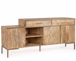 Komoda JAIDEV 175×40×77 cm – mango, stal, 3 drzwi i 2 szuflady